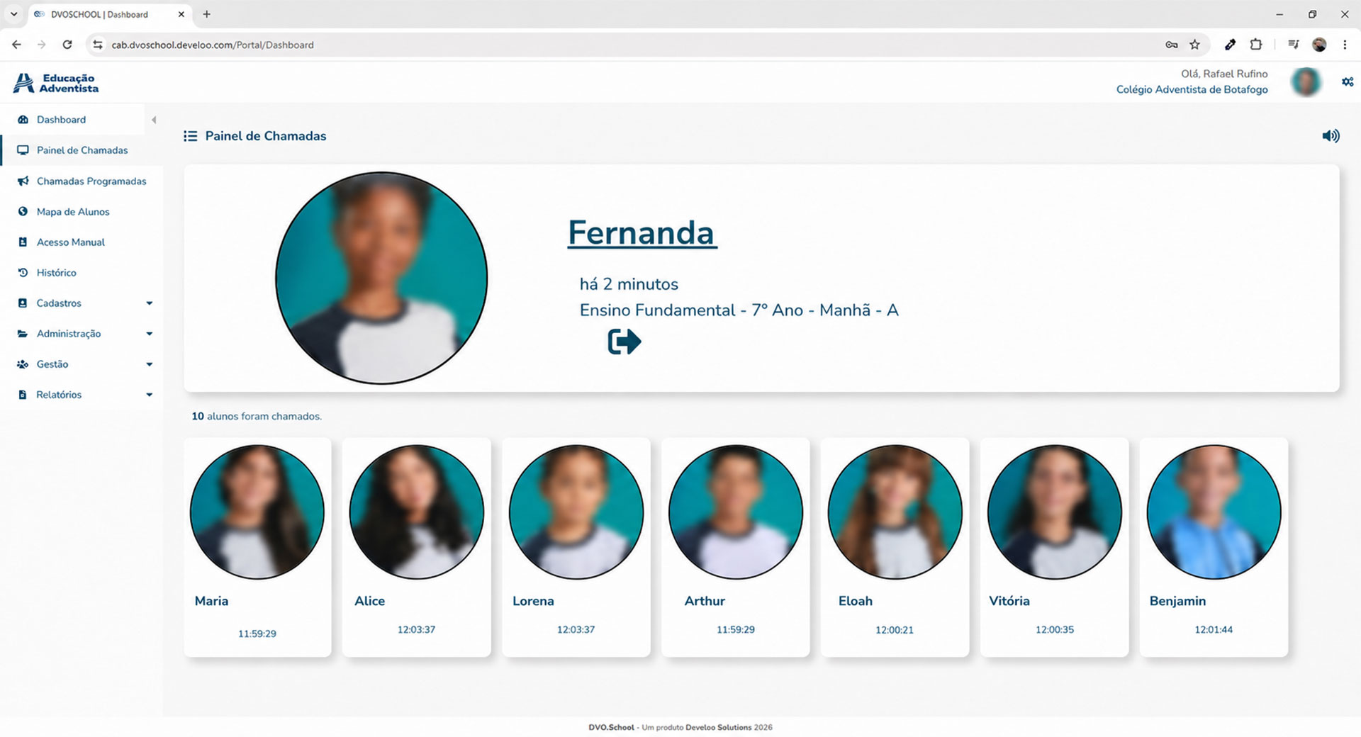 Tela do DVOSchool: Painel de chamada