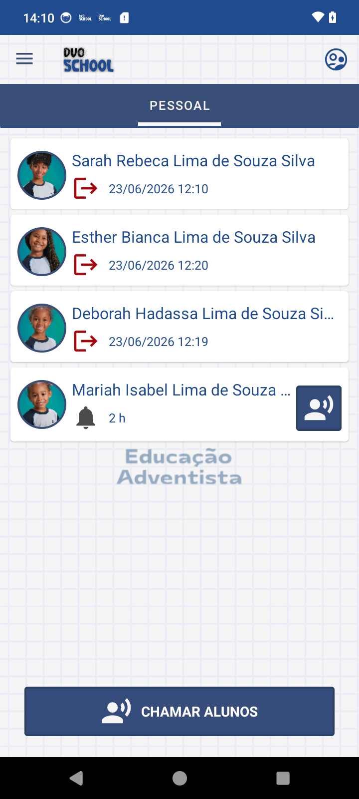 Aplicativo DVOSchool para responsáveis